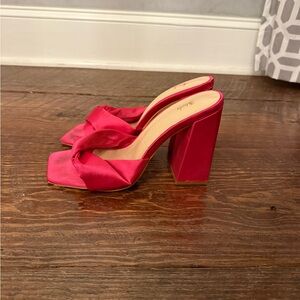 Elegant Hot Pink Satin Block Heel Sandals